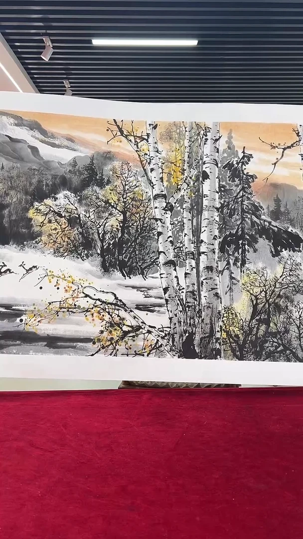 国画一**心李长胜绘画8pc白桦林 邮J作品