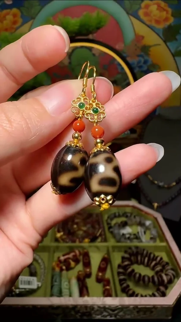 吊坠玛瑙银S925镶嵌耳饰