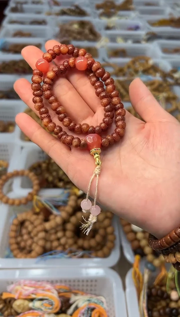 手串星月菩提卡8mm精品粉皮星月 蒜瓣大肠 双圈叠戴 手持