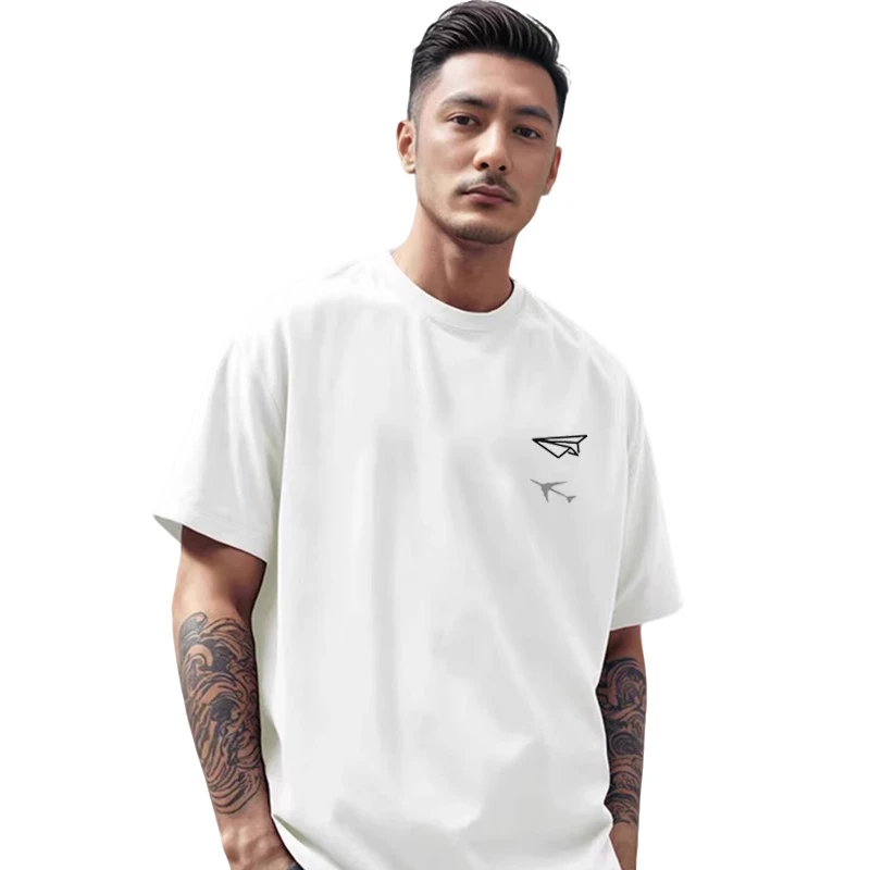 原创飞机t恤男士短袖潮牌ins美式夏季2025新款纯棉重磅宽松打底衫