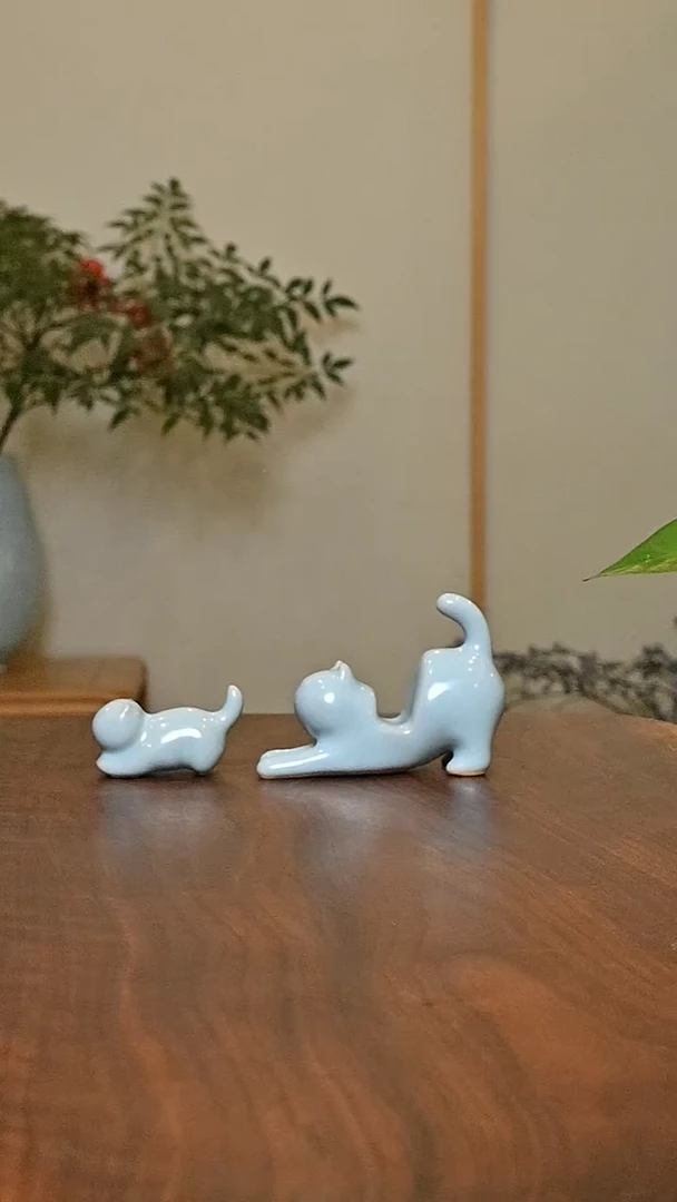 大猫+小猫 天青 微瑕 无款