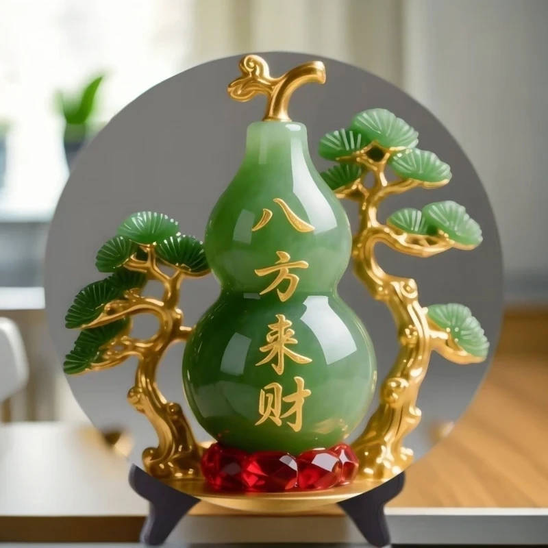八方来财葫芦翠玉招财摆件家用客厅乔迁新居桌面摆台装饰入户摆件