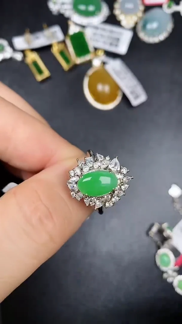 银S925镶嵌戒指翡翠8300