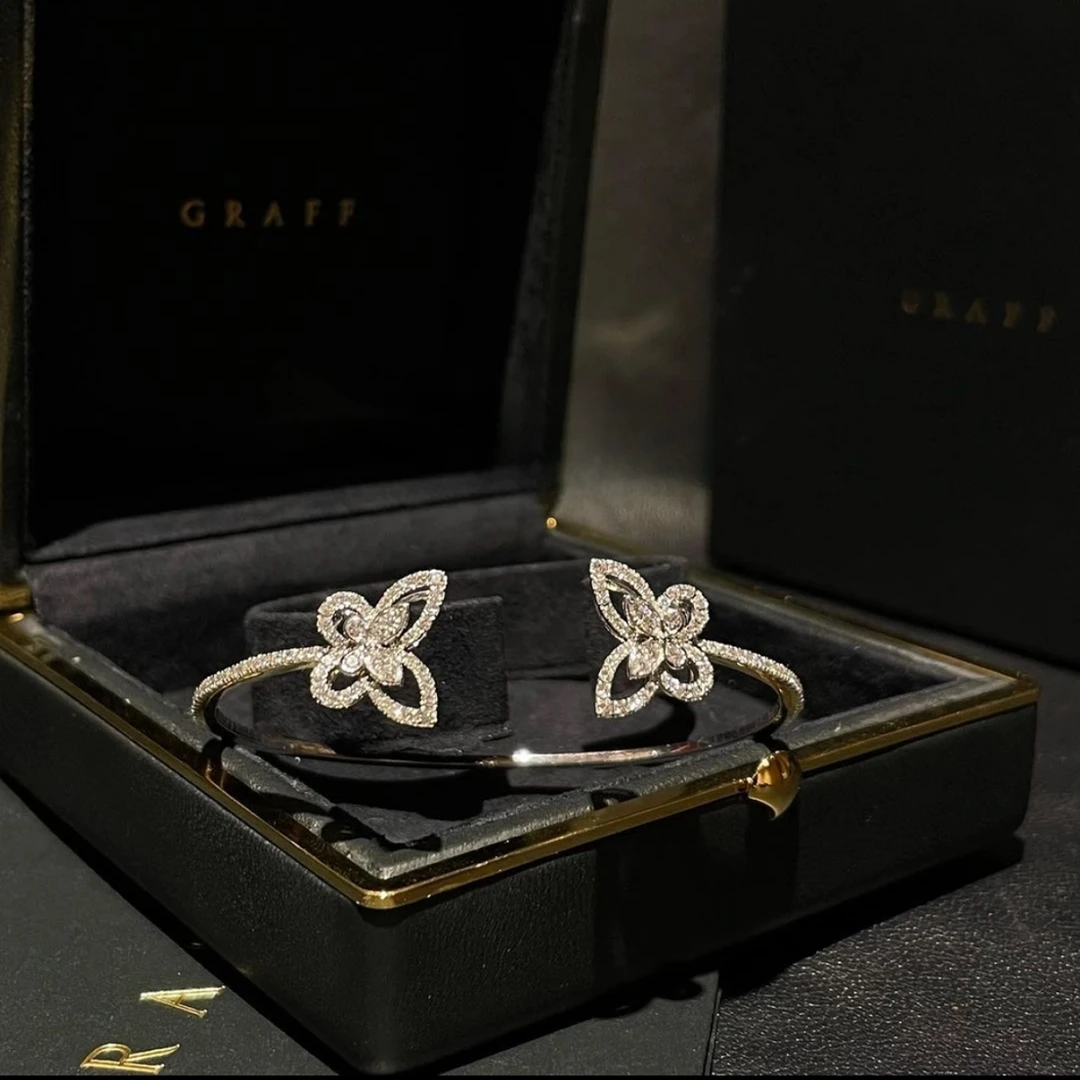 99新 Graff/格拉夫 小花6珊 Graff 蝴蝶幻影双重奏手镯满钻 17码