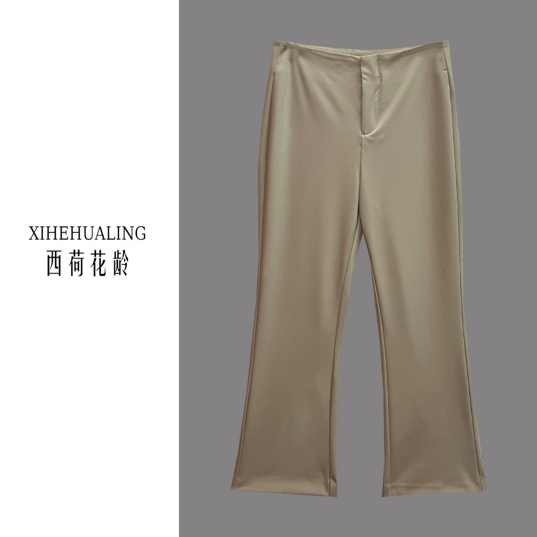 【薄而有型】连腰四面弹轻职风微喇裤时尚显瘦八分西装裤E25059