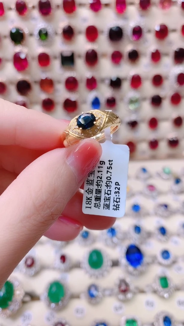 18K金戒指蓝宝石18K金镶嵌1