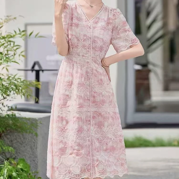 小香风爆款连衣裙女夏新款时尚今年流行洋气减龄显瘦蕾丝裙H407