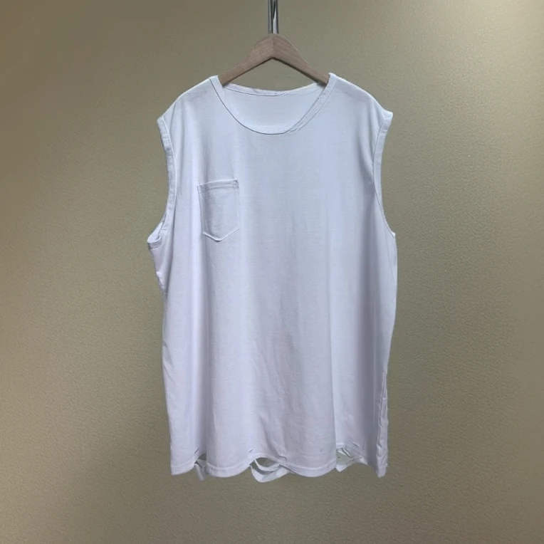 绒贝斯035新品2025夏纯色复古做旧极简风凉爽无袖T恤棉料通勤显瘦