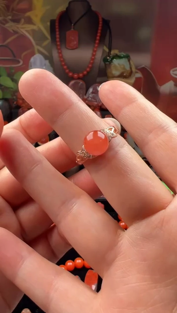 银S925镶嵌南红玛瑙戒指戒指