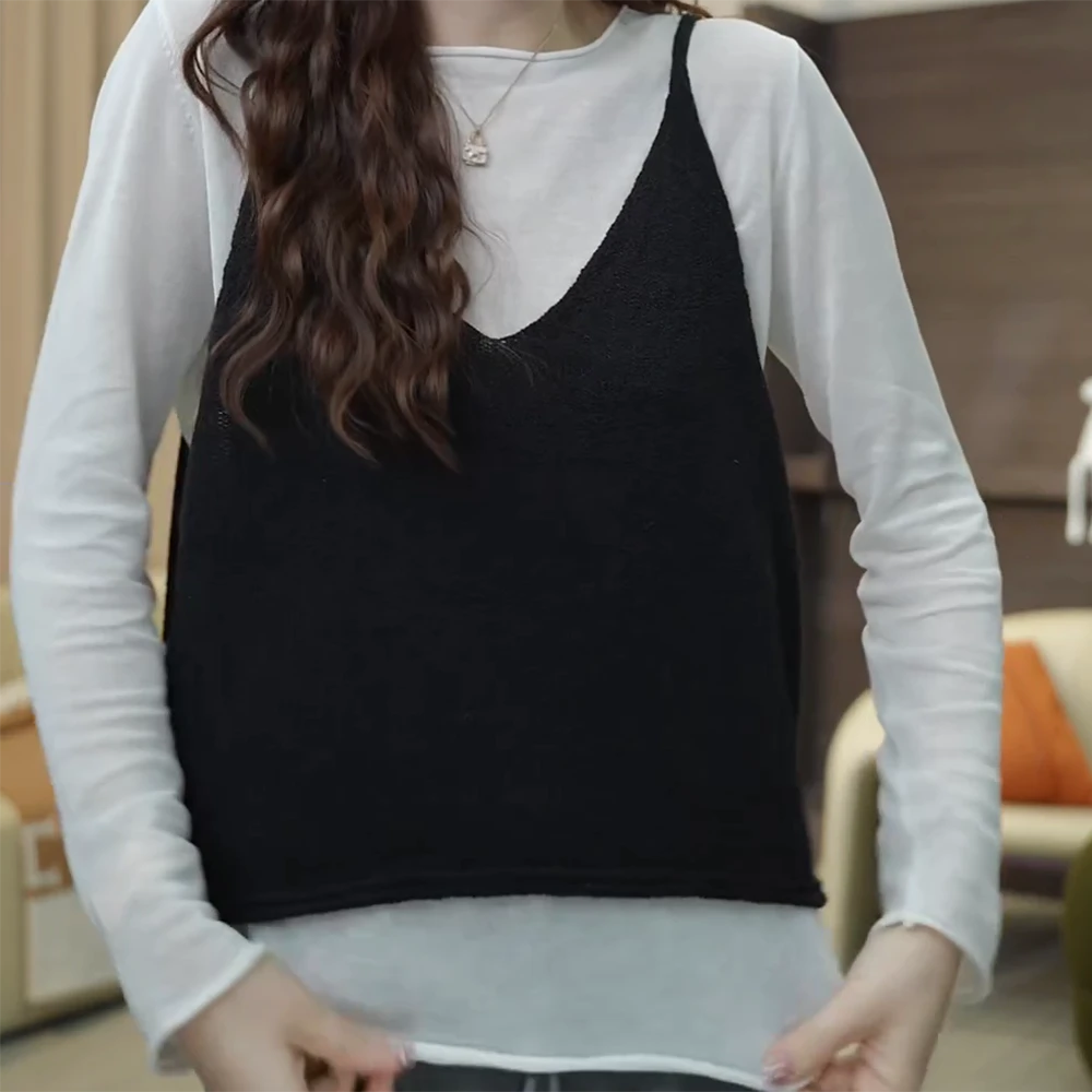 气质百搭休闲宽松针织两件套马甲显瘦套头时尚长袖上衣女