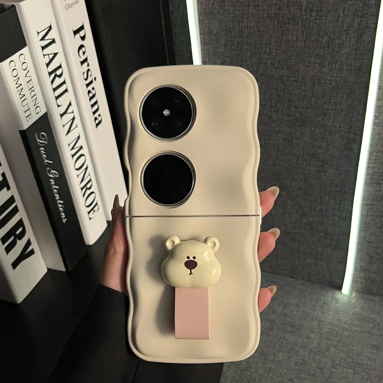 ins风可爱陨石纹小熊指环扣适用于华为pocket2手机壳p50pockets