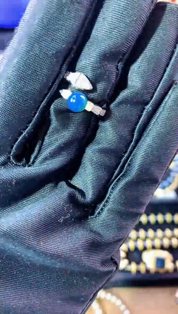 【闪购商品】琥珀珠宝奇石银S925镶嵌多米尼加灵蛇戒指 蛇年限定款