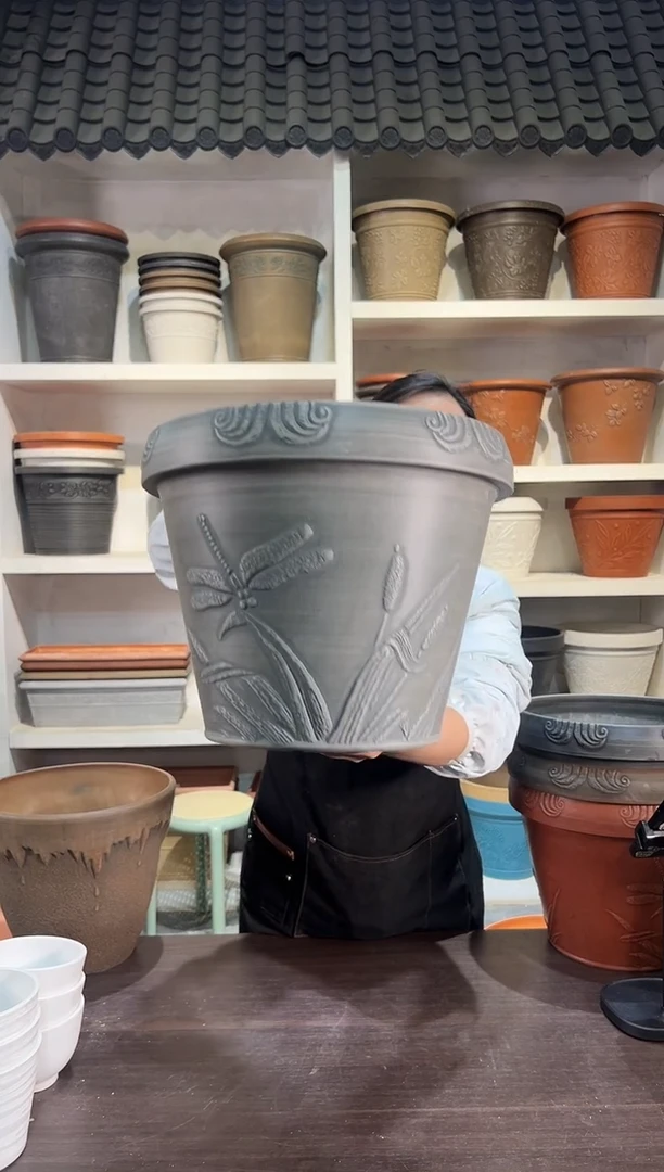 33*26/OF33浅灰色浮雕纹理强体花盆