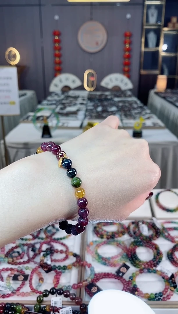 未镶嵌老矿碧玺色标单圈手串7mm+碧玺dan多样性发货一条