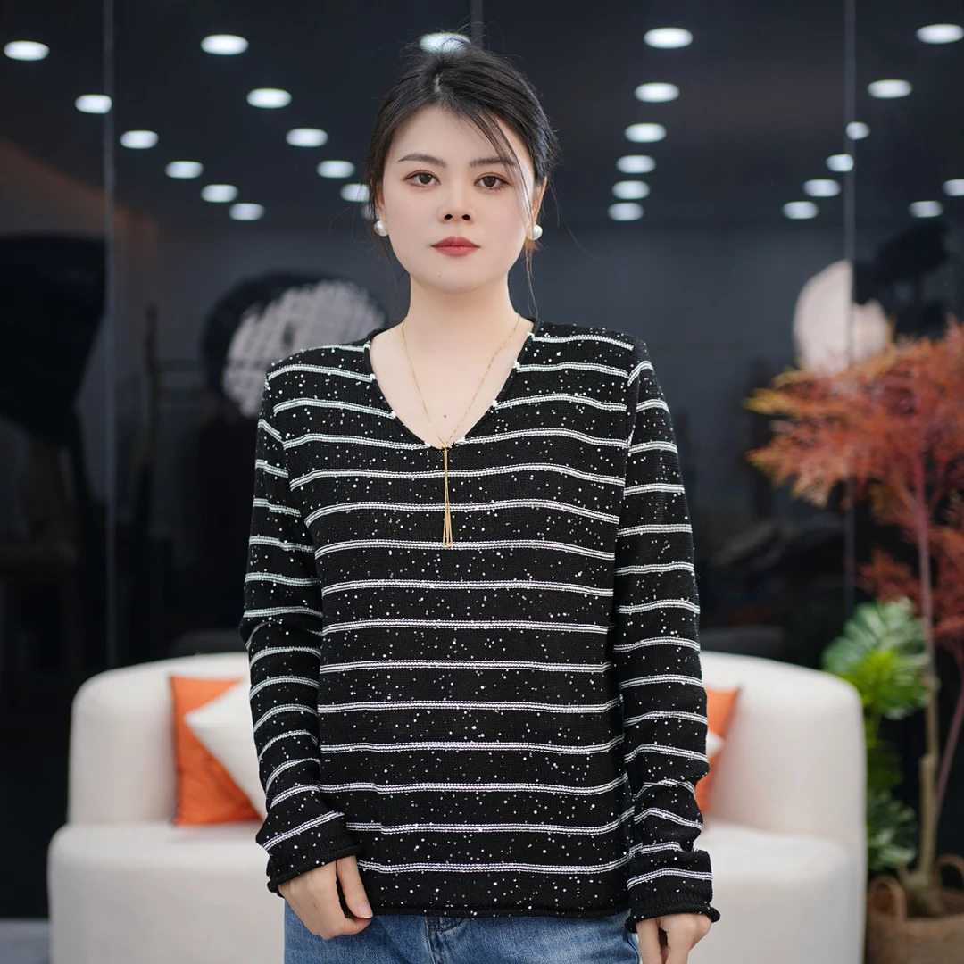 艾娜严选 2025新款针织衫亮片装饰长袖春季洋气款流行宽松