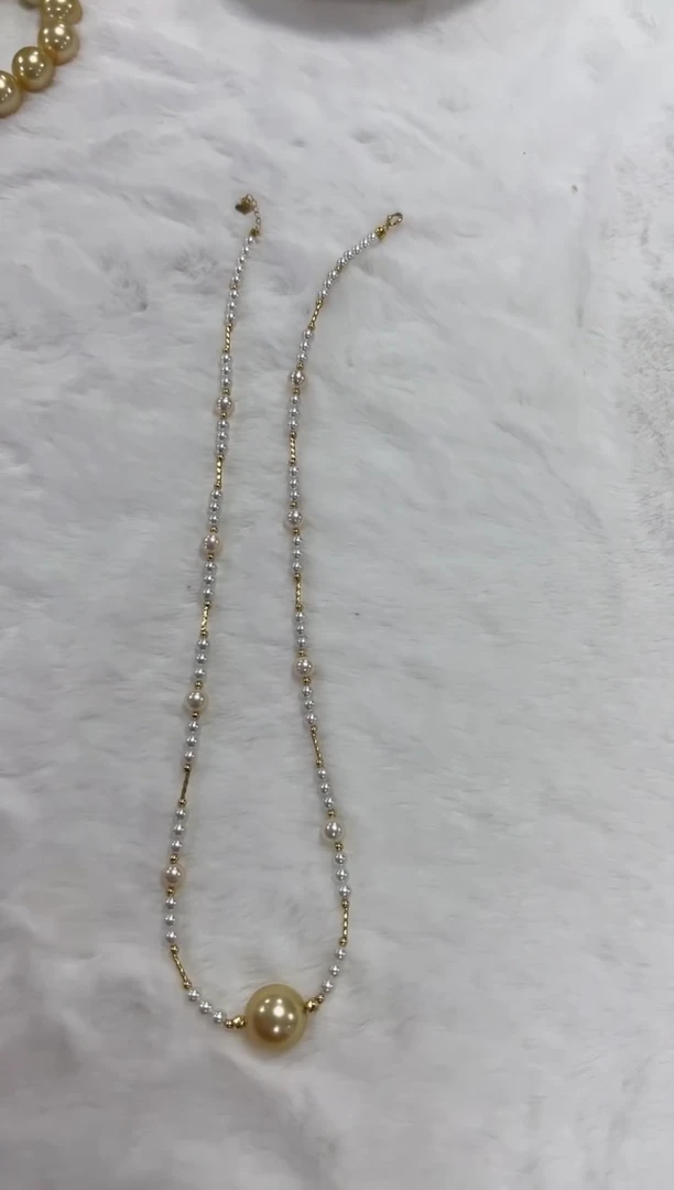 【闪购商品】海水珍珠项链18K金镶嵌3-6mm带羽皇金+金珠路路通