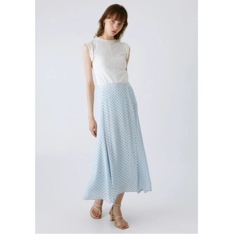 【六哥家】 M 春季新款 时尚设计感排扣花色人鱼裙半身裙