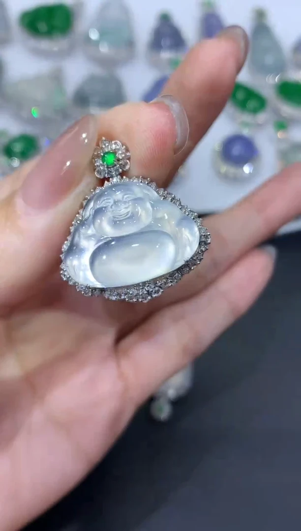 翡翠18K金镶嵌吊坠(不含链)D46