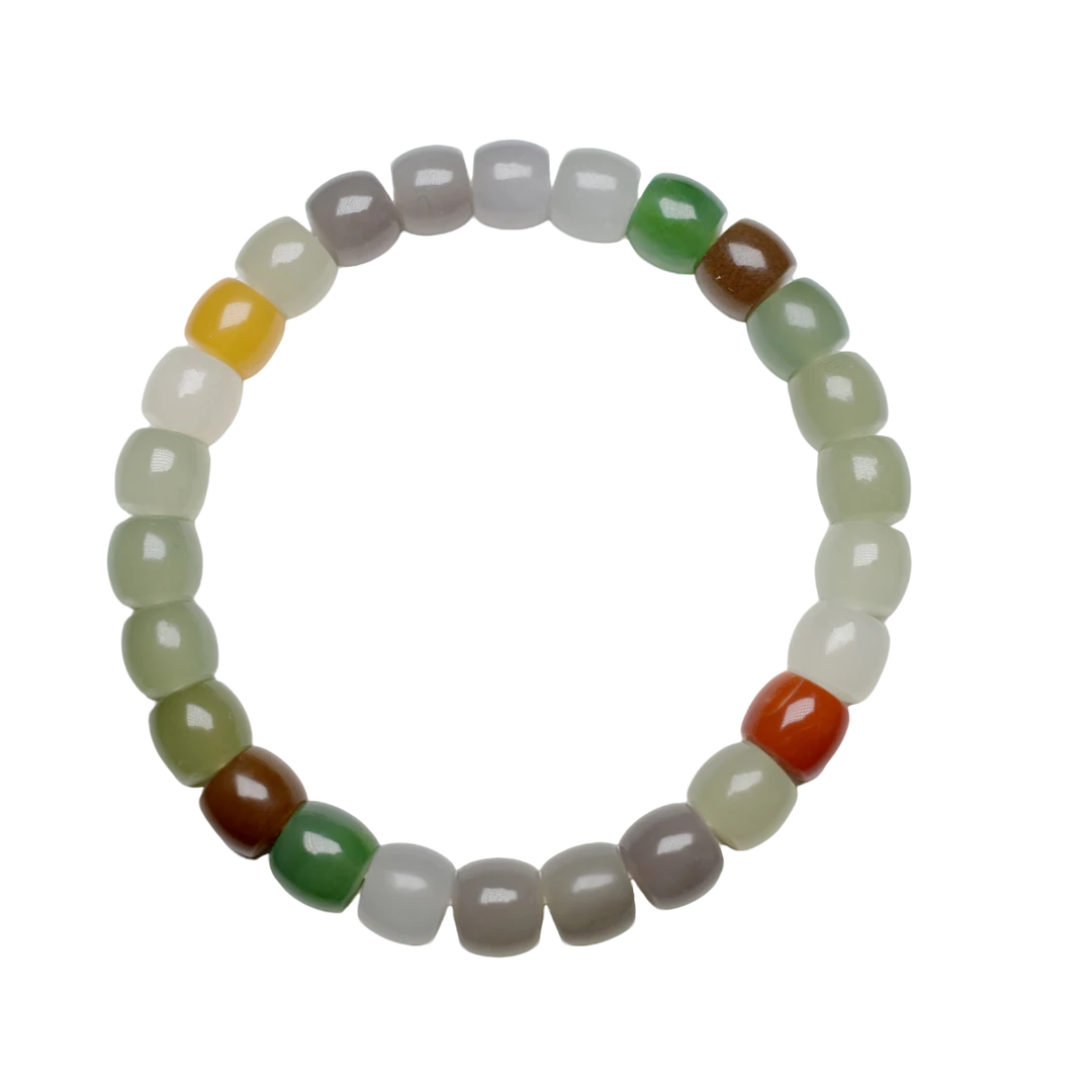 和田玉精工彩虹多宝直切手串时尚彩色手作渐变色单圈精美玉手串