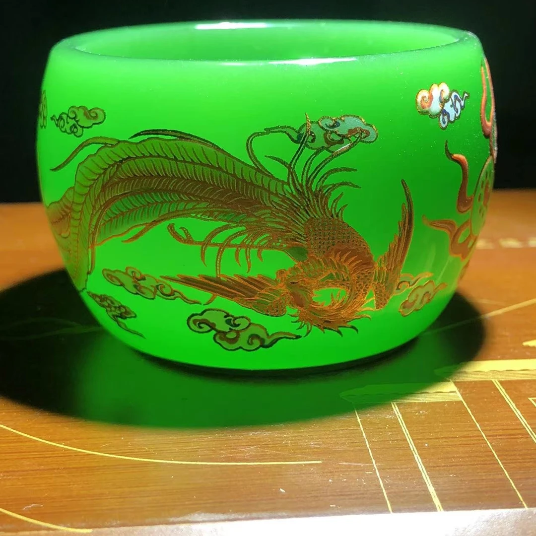帝王绿龙凤呈祥 琉璃茶杯