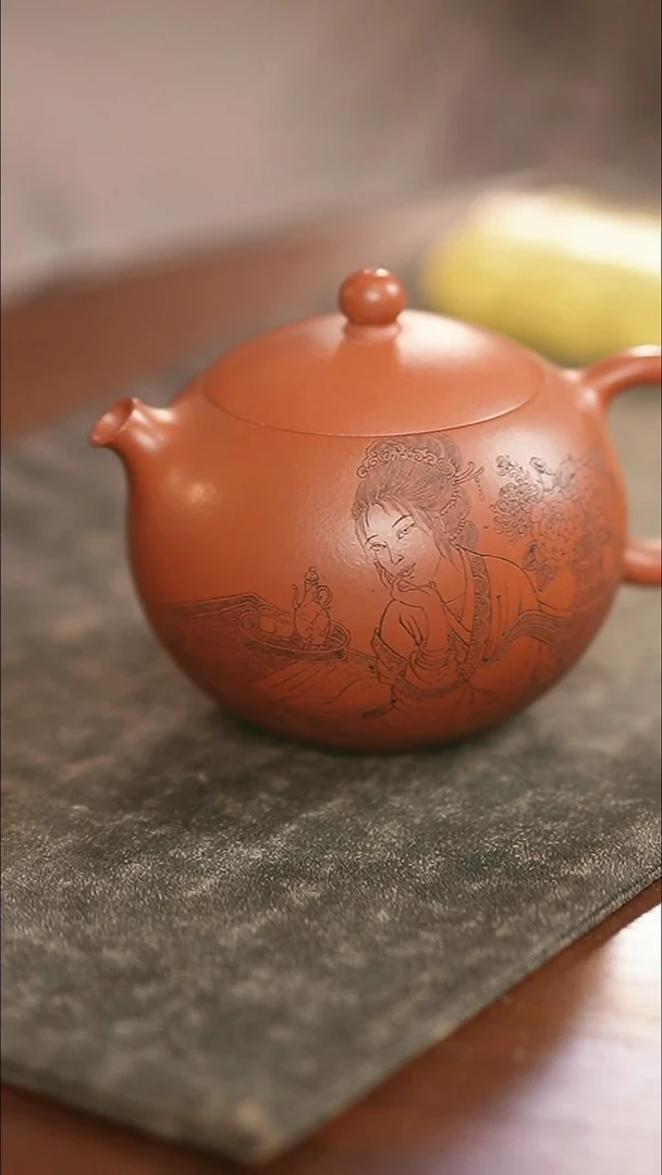 茶杯紫砂西施-仕女图-朱泥