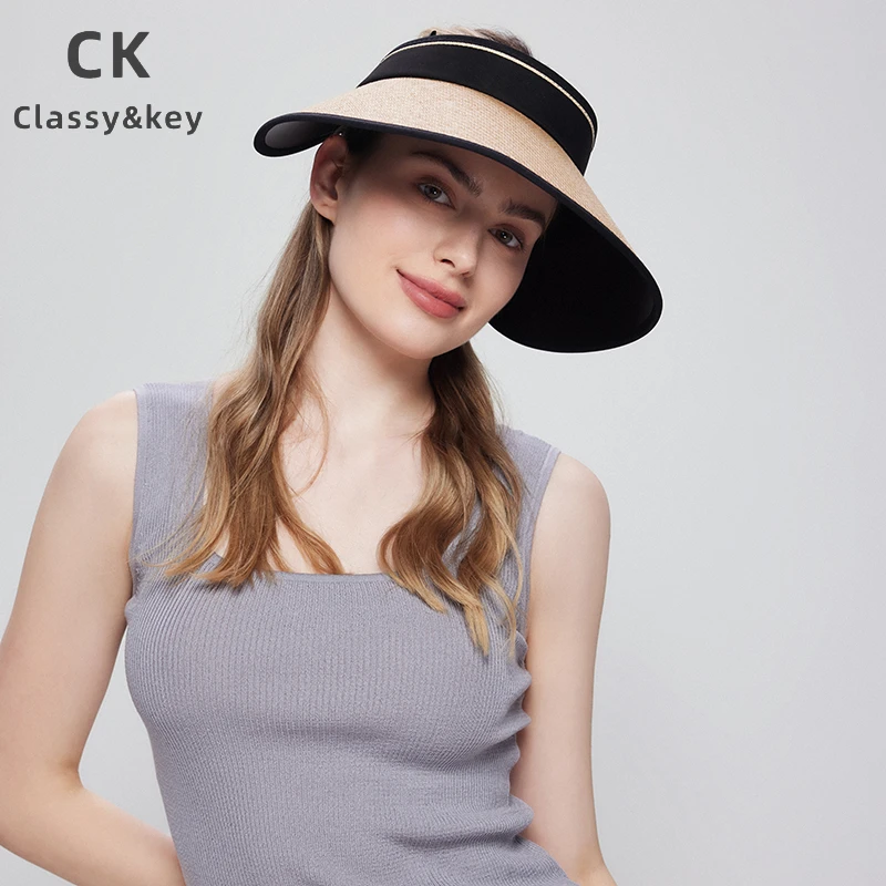 Classy key新加坡设计师联名款空顶帽遮脸大檐帽可折叠草帽女夏季