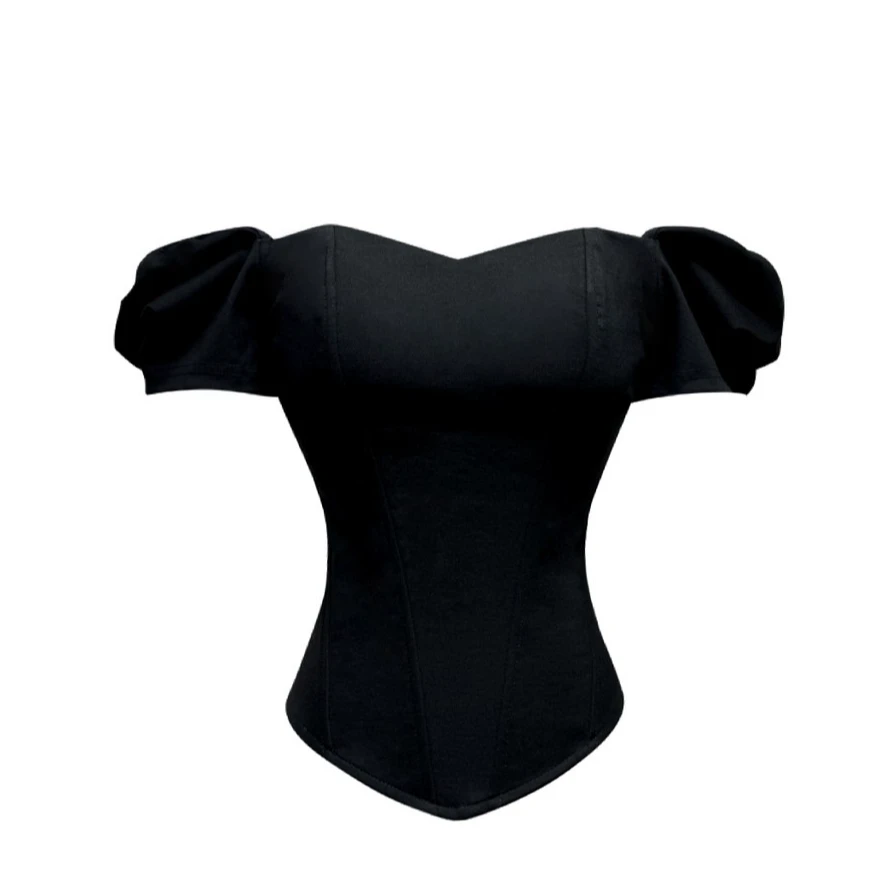 2025夏季新款短袖性感立体鱼骨束身抹胸修身背心显瘦内搭露肩上衣