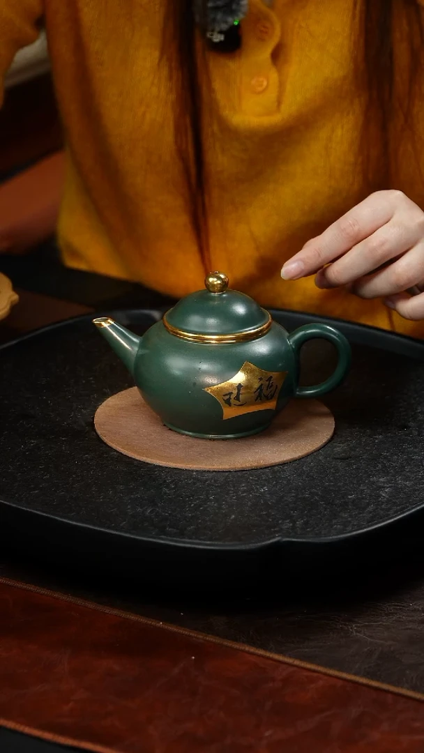 茶壶紫砂丁雪英 水平27 绿泥 280毫升