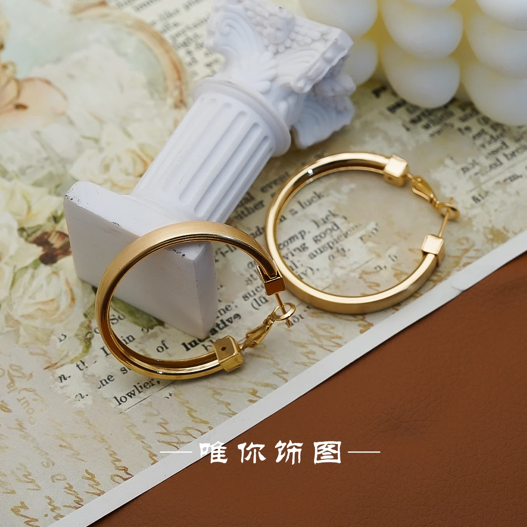 铜合金耳饰 圆形哑光拉丝个性时尚简约饰品耳环E0264