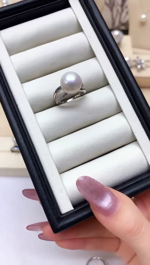 银S925镶嵌戒指淡水珍珠12-13mm