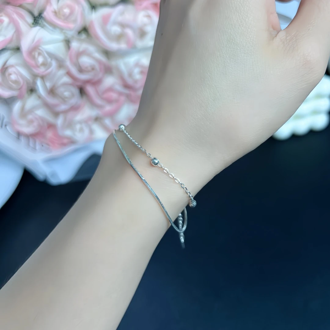 URNSSORE/昂色 925银手链 双层银珠蛇骨手链轻奢冷淡风素链送女友