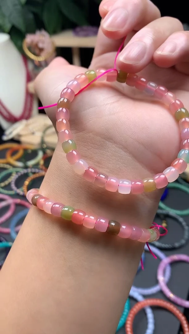 玛瑙/玉髓手链合金糖果直切手串