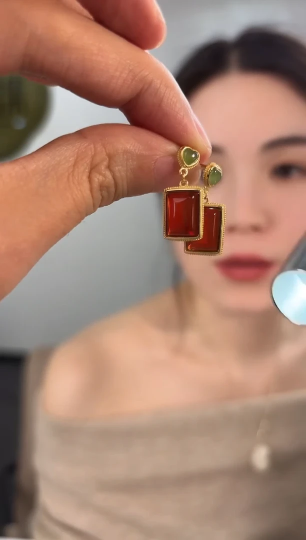 琥珀未镶嵌耳饰几窗秋耳环