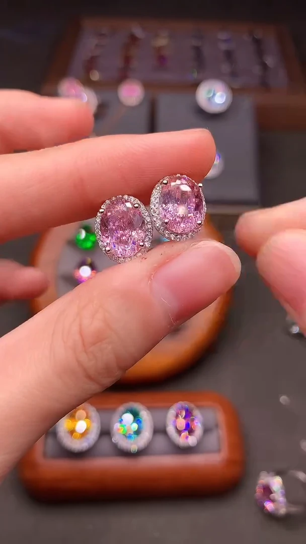 银S925镶嵌耳饰碧玺盐***.樱花