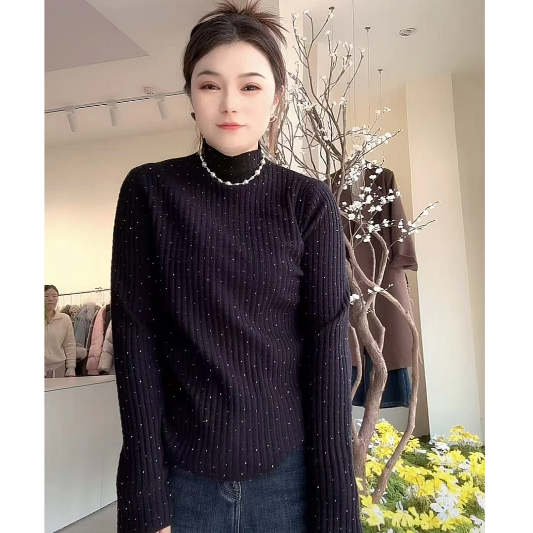 【小洁家女装】满天星钻半高领弹力针织打底衫