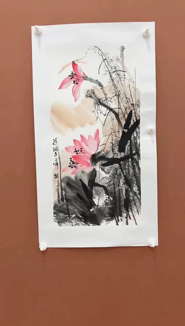 国画李文峰四尺四开泼彩荷花