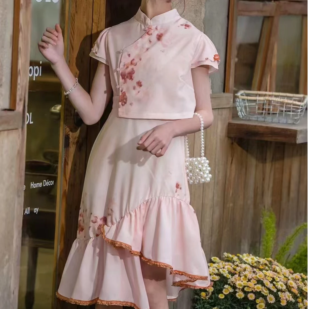 尚品琳2587国风高级感新中式改良旗袍女夏法式气质收腰碎花连衣裙