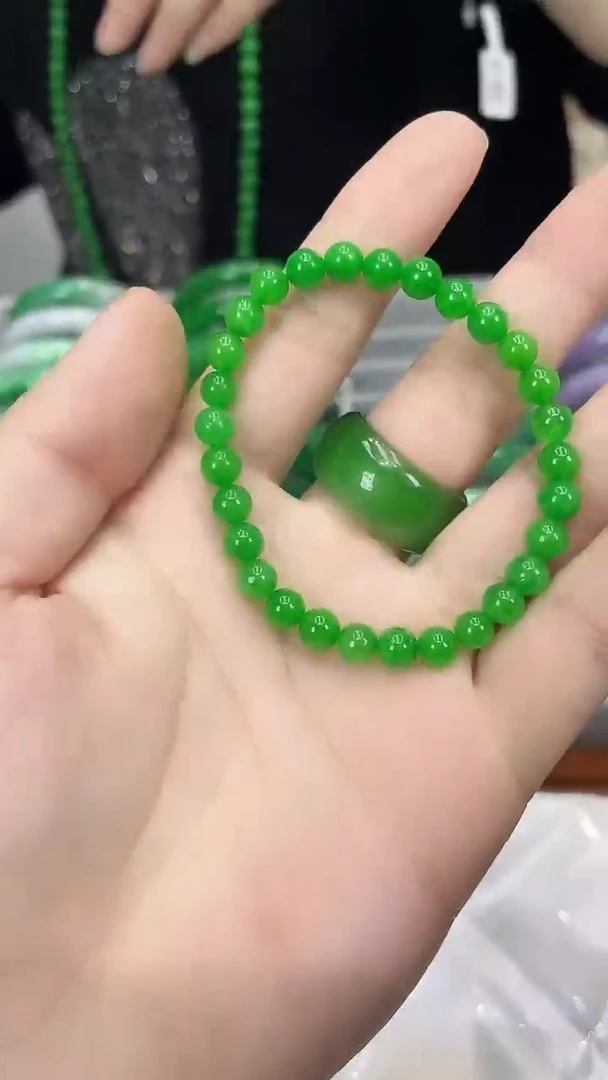 【闪购商品】翡翠手链未镶嵌s36 蜡阳绿小米珠手链 卡6mm