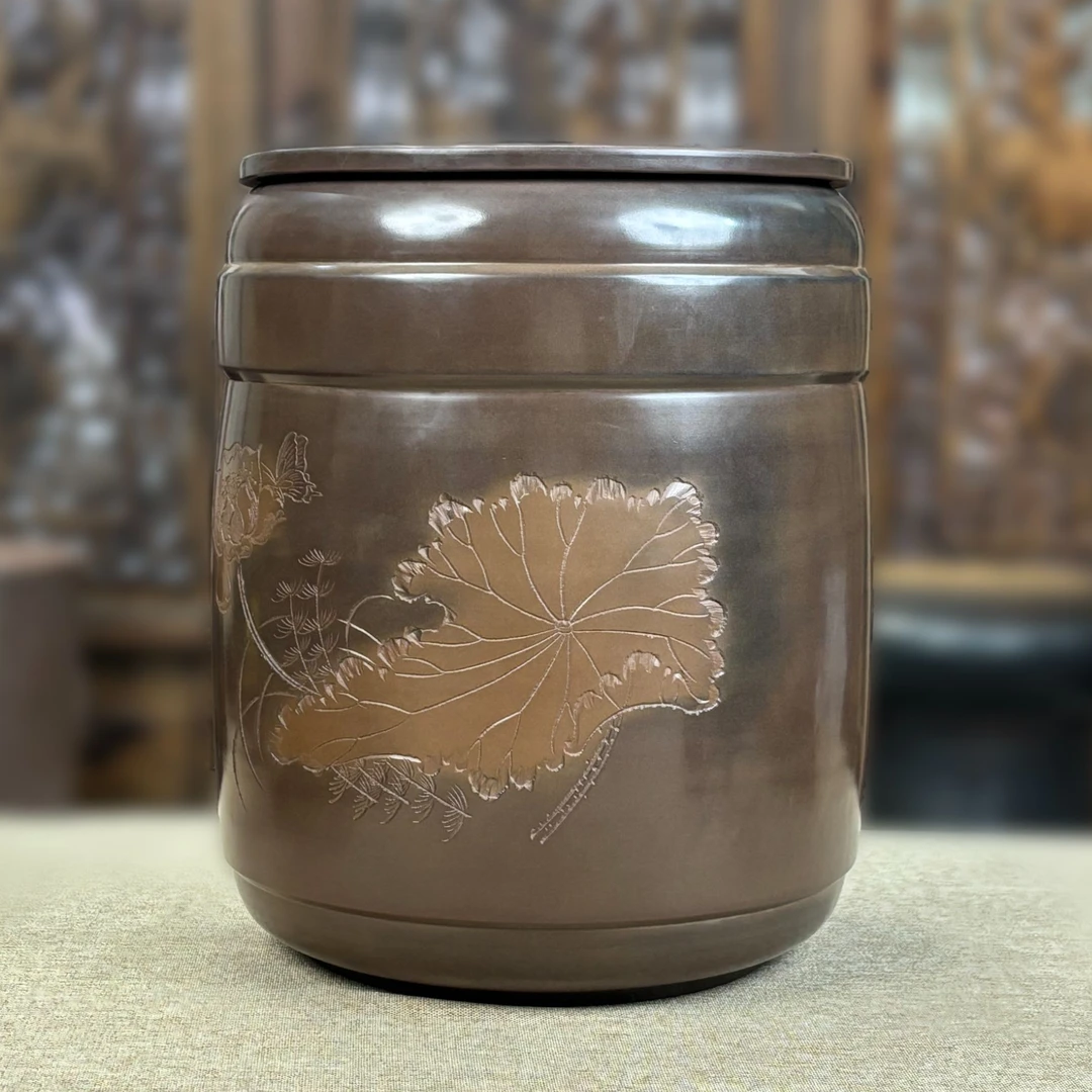 【映月荷花罐6-8斤装】坭兴陶纯手工茶叶罐储存存茶具茶叶储存罐