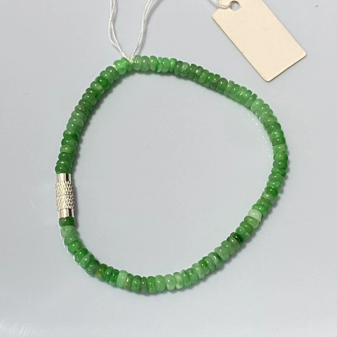 天然缅甸翡翠气质绿色复古单圈算盘珠绿色手串卡3mm-4mm