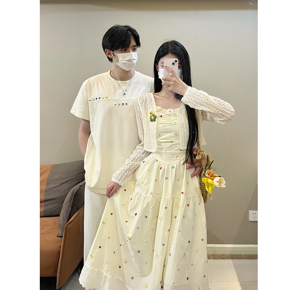 小众设计感情侣装夏季2025韩版短袖T恤女连衣裙法式一裙一衣ins潮