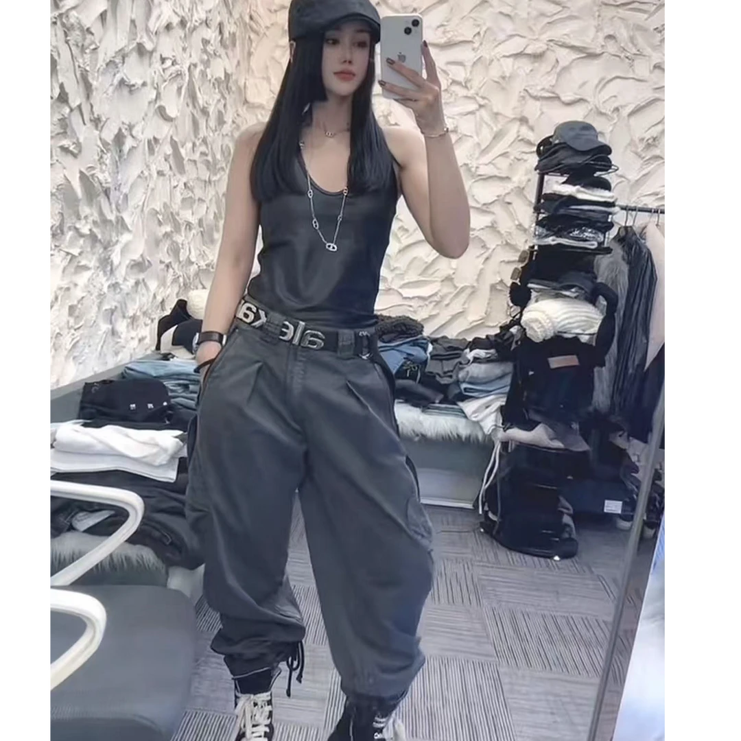 RUYIFASH灰色皱皱腿工装裤