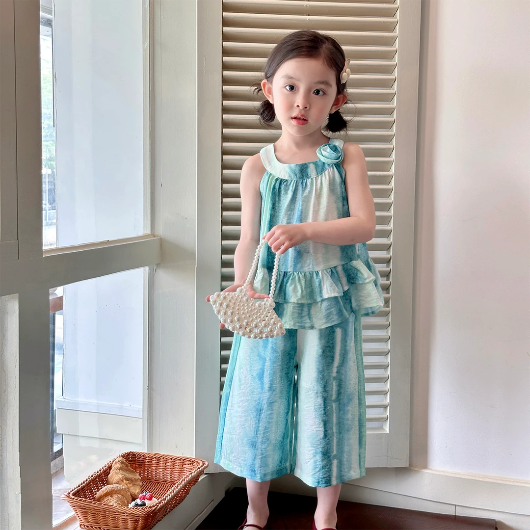 现货【波西米亚】5516八分裤套装女宝设计感拼色无袖度假风时尚套装