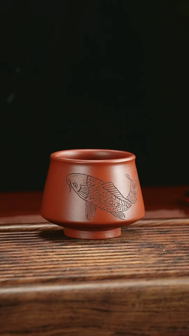 【闪购商品】紫砂茶杯鲤鱼大红袍杯