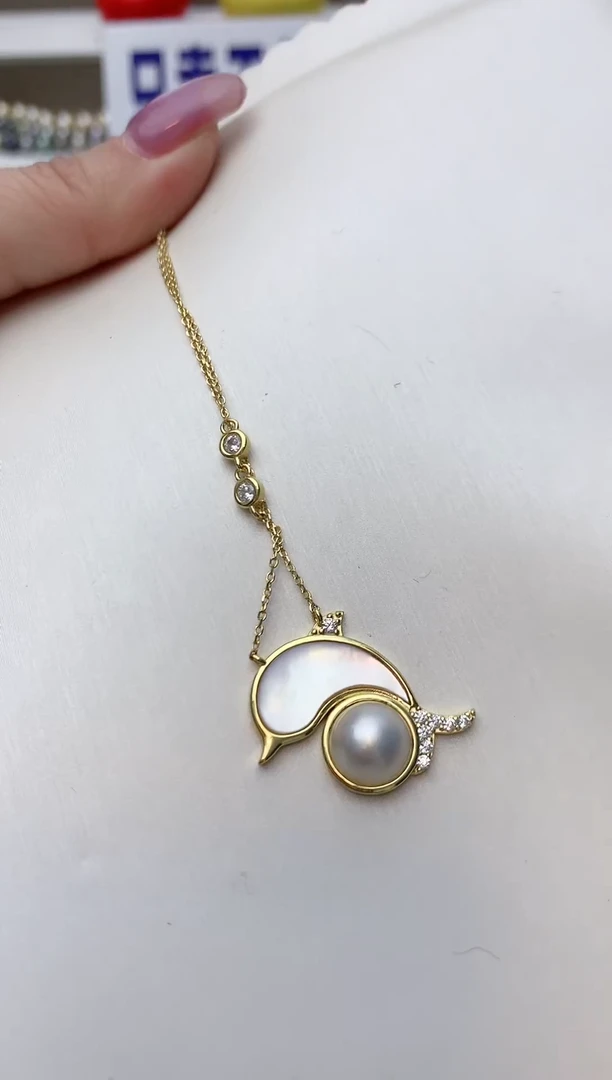 银S925镶嵌颈饰拼合珍珠（马贝珠）S39