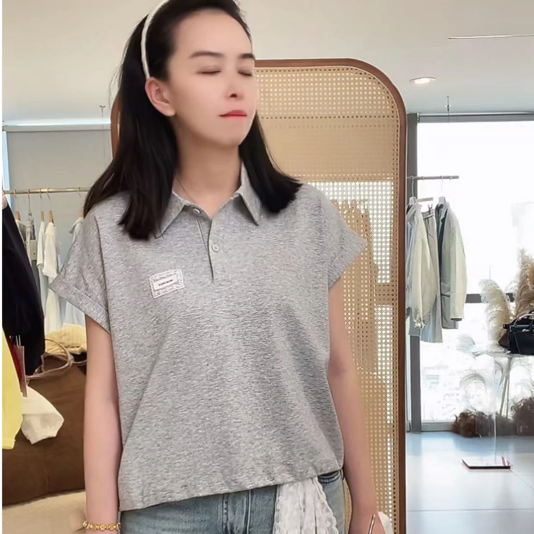 艾玩美T恤825女士夏季灰色翻领ol825
