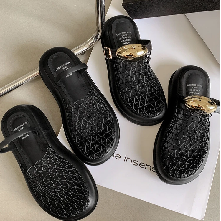 厚底超轻渔网极简风设计感5cm时装女鞋凉鞋