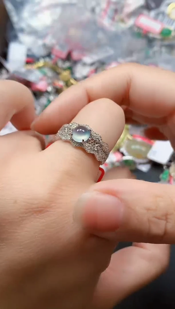 银S925镶嵌戒指翡翠天然A货缅甸翡翠