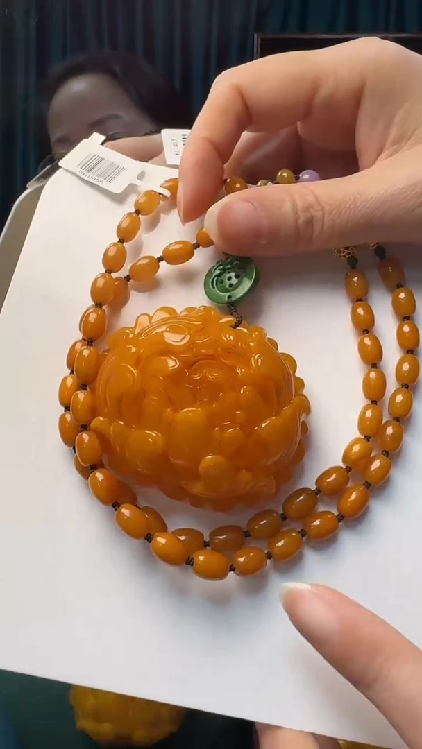 未镶嵌吊坠(赠链)琥珀蜜蜡牡丹花套装
