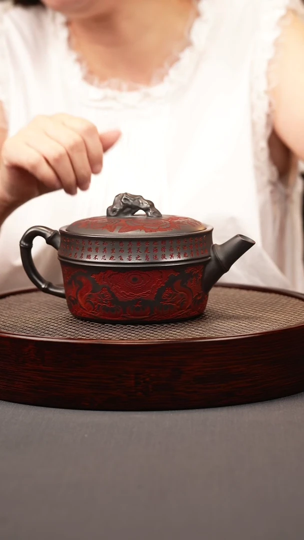茶壶紫砂石黄 竹节汉瓦 鼠来宝